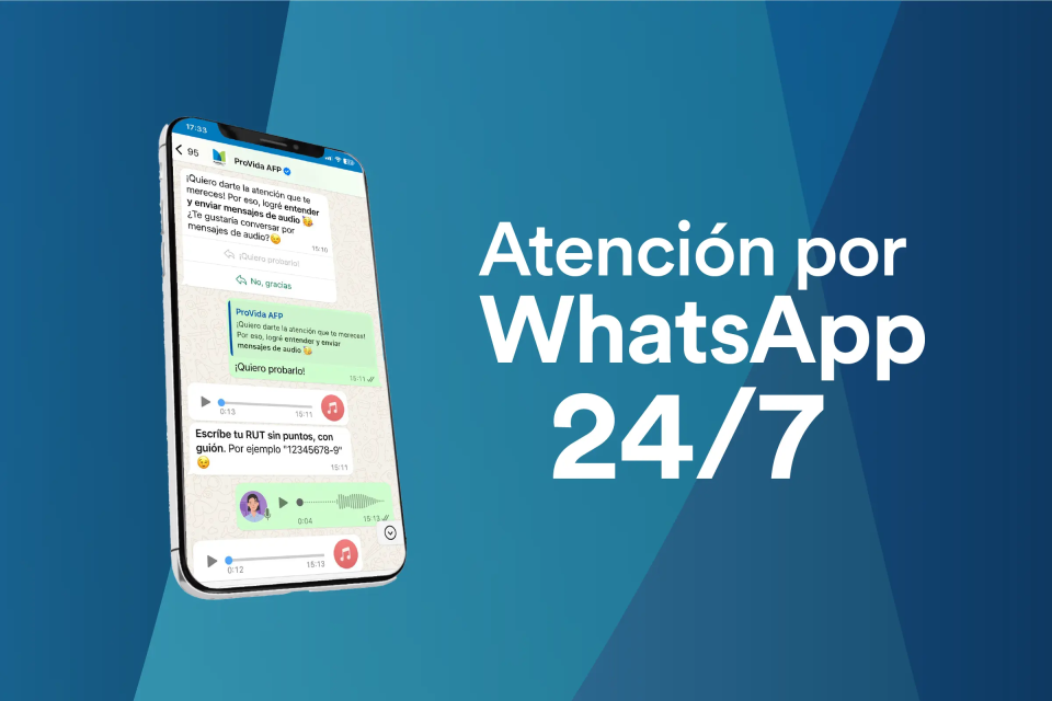 Banner con un smatphone que muestra chat de conversación, junto al texto: Atención por Whatsapp 24/7 