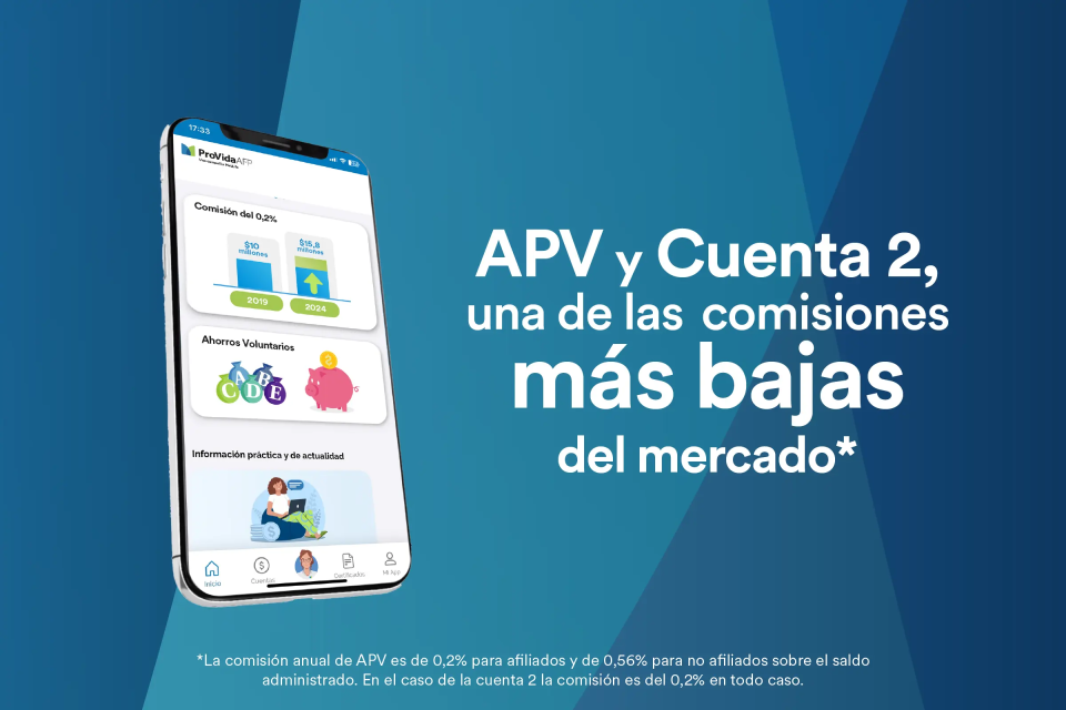 Banner con un smartphone junto al texto: APV y cuenta 2, una de las comisiones más bajas del mercado