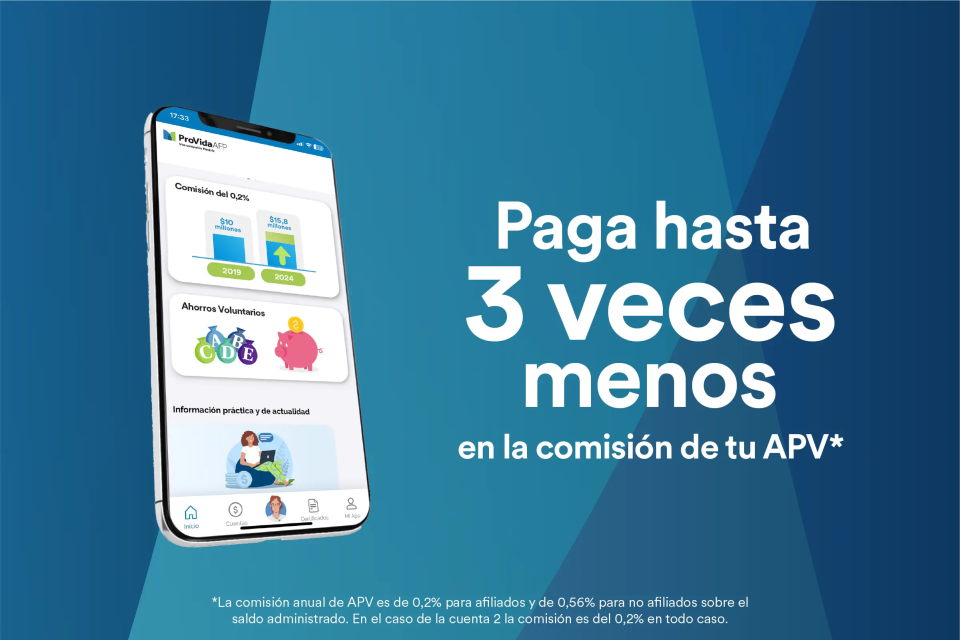 Banner con un smartphone junto al texto: Paga hasta 3 veces menos en la comisión de tu APV